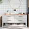 Sufrk Encimera de baño encimera Cocina Madera encimera baño Madera encimera Madera Maciza Madera Maciza tratada marrón Claro 160x60x4 cm