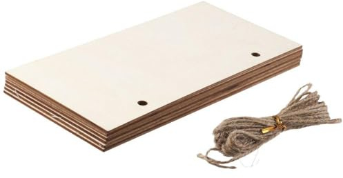 6Pcs Blank Rectangle Wood Sign with Rope, Unfinished Hanging Wood Sign, Hanging Wooden Slices Banners for Door, Wall
