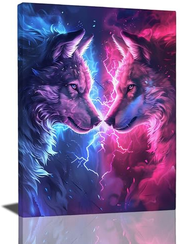 Fantasy Wolf Dekor, Wandkunst, Wolf, Wanddekoration, Wolf-Poster, Wolf-Bilder für Wand, Wolf, Leinwanddruck, Gemälde, gerahmtes Kunstwerk für Badezimmer, Schlafzimmer, Wohnzimmer, 30,5 x 40,6 cm