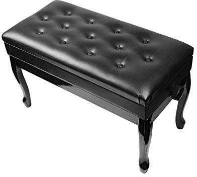 VAYEODEYU Klavierbank, Leder-Klavierbank, Duett-Klavierbank, bequemer Klavierhocker for Zwei Personen, mit Ablagefach, aus massivem Holz, robust und langlebig(Black)
