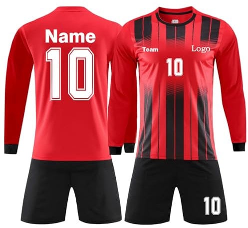 Long Sleeve Personalised Shirts Kit Mens Girls with Name Number Team Logo Custom Football Jersey for Boys Training Suit 2024 Football Fans Gifts Red