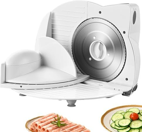 OFNHJK Electric Meat Slicer, 150W Electric Deli Food Slicer with 17cm Stainless Steel Serrated Blade, 3 Levels Adjustable Thickness, Home Deli Slicing Machine for Cutting Beef, Lamb Rolls
