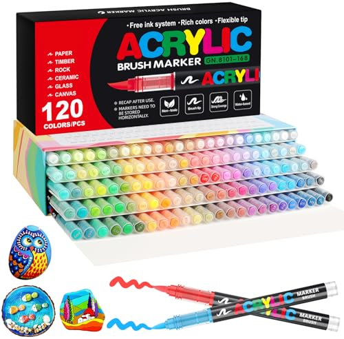 Funnasting 120 Color Rotuladores Acrilicos, Cabeza de Cepillo Suave Rotulador Acrilico, Marcadores Acrílicos para Colorear Vidrio, Pinturas Rupestres y Artículos de Artes y Oficios de Bricolaje