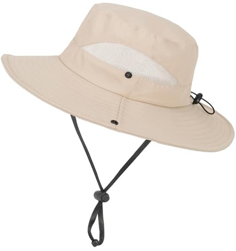 Boys-Girls Summer Wide-Brim Sun-Hat UV-Protection for Kids Toddler Fishing-Hat-Outdoor Adventures Safari-Hat with Chin Strap (5-14Y) Beige