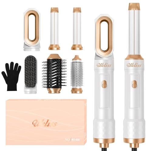 UKLISS 6 in 1 Hair Styler, Hair Dryer Brush & Airstyler with Automatic Hair Curler, Hair Straightener, Thermal Brush, Hot Airbrush, Gifts Set Multistyler for Women All Hair Styling - Off White