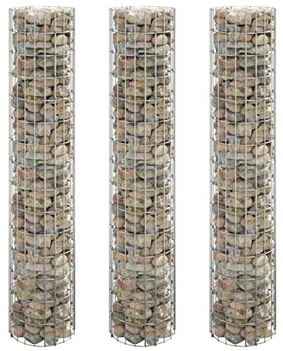Festnight Gabionen Säule Rund Ø 30x150 cm 3 STK Gabionensäule Steinkorb Gabionenkorb Gabionen Zaun Steingabionen Außenbereich Drahtkorb Gabionenwand Dekorative Zäune Gartendeko Eisen
