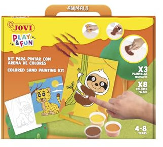 Jovi - Play&Fun Set zum Malen mit farbigem Sand, 8 Sanddosen und Tiermalfolien, Geschenke und Bastelarbeiten für Mädchen und Jungen ab 3 Jahren (2101)