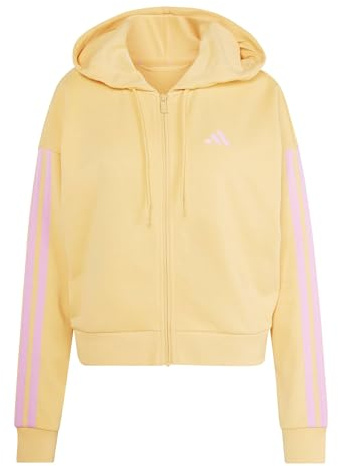 adidas Women's Essentials 3-Stripes French Terry Full Zip Hoodie, Semi Ice Tangerine/st Tropic Bloom, S