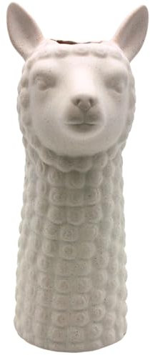 Dekohelden24 Vase Alpaka, Dekovase, Blumenvase, Keramikvase, Tischvase, Kopfvase, Alpakavase, Vase Sandoptik, Kopf Sand-Finish aus Keramik, in Weiß L/B/H 13 x 11 x 27 cm.