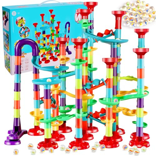 Incisite 197 Pcs Marble Runs, Marble Maze Game, 147Parts + 50Glass Marbles | Construction Building Blocks Toys, Marbles Track Race Set, Educational Learning Toy Gift for Boys Girls