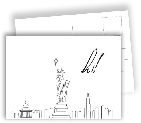 Edition Colibri 10 Postkarten A6 New York Skyline Line Art – Hi, blanko Postkarte mit Freiheitsstatue, Reise Souvenir Fotokarten Wanddeko, Custom Poster Spruchkarte, Rückseite zum Beschreiben