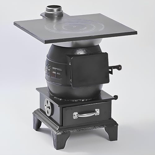 Cast Iron Wood Stove - Indoor Heating, Potbelly Design, Thickened Cast Iron for Cooking and Heating