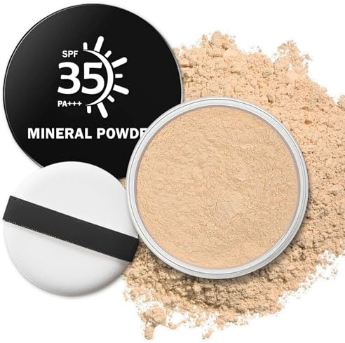 QIUFSSE Mineral Powder Foundation,Loose Powder,0.35 oz,01 Fairly Light | SPF 35,Talc Free,Vegan,Lightweight,Buildable Coverage,Foundation Full Coverage,Mineral Sunscreen for Face