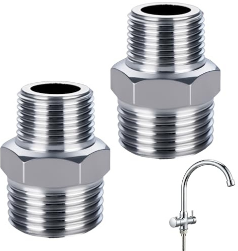 2-Piece Stainless Steel Shower Hose Adapter Set — Male-Threaded Connectors for Kitchen and Bathroom Plumbing Conversion