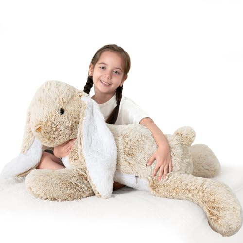 MorisMos 80cm lang riesen Hase Kuscheltier XXL, groß Braun Hase Stofftier Plüschtier, weich Kaninchen Plüschhase Puppe, Geburtstag Weihnachten Geschenk Kinder Baby