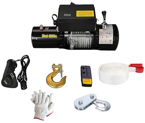 Treuil Électrique 12V 24V Kit pour ATV UTV et Remorque, Capacité 4500lb 6000lb avec IP67 Étanche, Moteur en Cuivre et Câble Acier pour Levage et Traction Puissante(6000LB,12V)