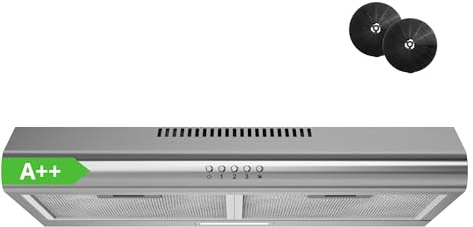 FIREGAS Dunstabzugshaube 60 cm, Leistungsstarke Abzugshaube mit A++ Energieeffizienz, 3 Stufen, LED-Licht, Umluft & Abluft, Bürstenloser Motor, Aktivkohlefilter