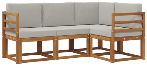 vidaXL Outdoor-Sofagarnitur mit Kissen 4 pcs Natürlich und Hellgrau, Outdoor Sofa, modernes Eckmöbel, Garten Lounge, langlebige Patio-Sitzgelegenheiten, Komfortables Terrassen-Set Wohnzimmer