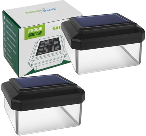 Green Blue LED-Solarleuchte für Pfosten 60 x 40 mm, schirmförmiges Dach, neutrales Licht 4000 K, Dämmerungssensor, kabellose Montage, austauschbarer Akku, Leuchtdauer bis zu 8 Stunden, 2er-Set
