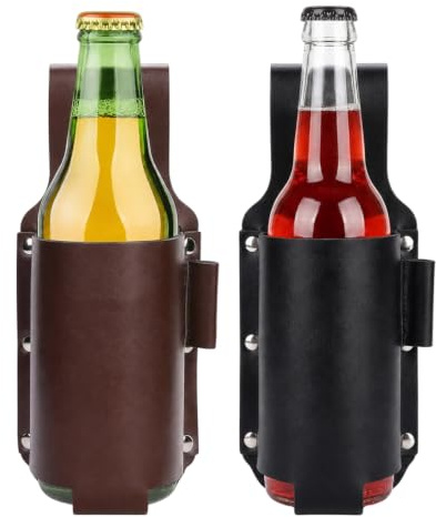 Biergürtel, Praktischer Getränkehalter Gürtel für Outdoor-Aktivitäten, Bierhalter Gürtel aus Leder, 2 Stück Bierflaschenhalter Set für Musikfestivals und Camping
