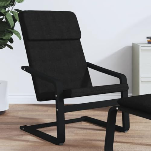 mzdioop Poltrona relax in tessuto nero con telaio in legno di betulla massiccio, 59 x 82 x 98 cm, imbottita ergonomica, comoda poltrona da lettura e TV, per soggiorno, salotto o ufficio, con cuscino