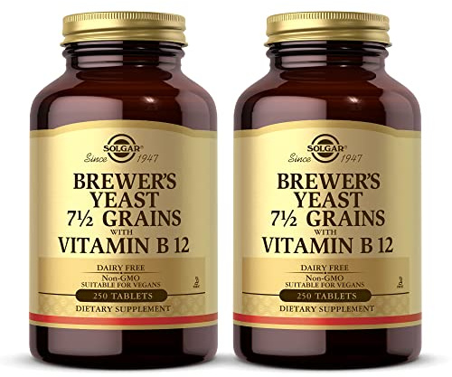 Solgar Brewer's Yeast 7 ½ Grains with Vitamin B12 - 250 Tablets, Pack of 2 - Non-GMO, Vegan, Dairy Free, Kosher - 82 Total Servings