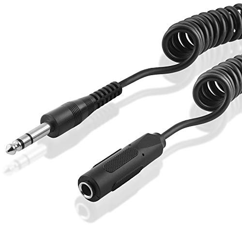 BestPlug 5 Meter Audio Stereo Kabel Verlängerung mit Spirale Aux in Out, 6,3mm Klinke Stecker männlich auf 6,3mm Klinke Buchse Kupplung weiblich, Schwarz