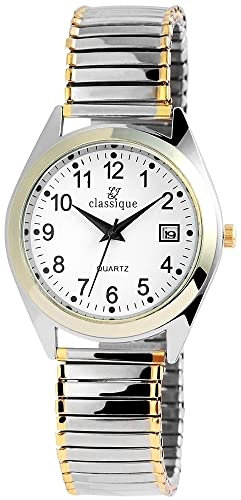 Classique Herren – Uhr Zugarmband Datumsanzeige Metall Analog Quarz 2700017 (Silberfarben/Goldfarben/Weiß)