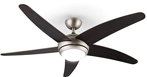 KLARSTEIN Bolero - Ventilateur de plafond 2 en 1, diamètre de 134 cm, lampe avec puissance 55 W, pales en bois, télécommande, 50 dB, 3 vitesses: rapide, moyenne, lente - noyer