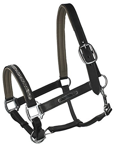 QHP Luxus Lederhalfter Halfter Lupine mit Strass-Steinen schwarz (Pony)