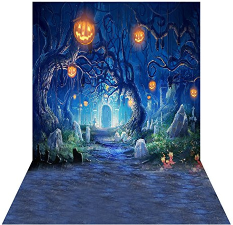 Andoer 1.5 x 2m Halloween Backdrop Horror Night Pumpkin Lamps Tombstone Photography Background, Kids Adult Masquerade Cosplay Photo Studio Props