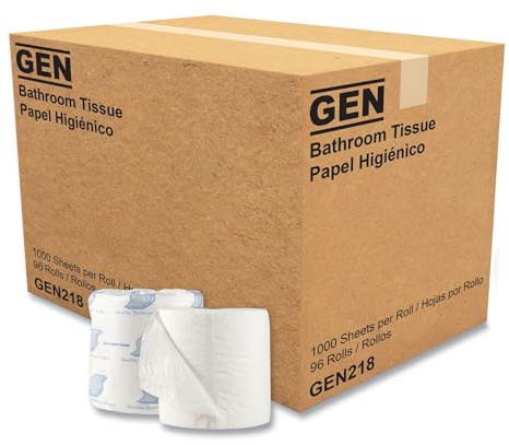 GEN 218 Standard Bath Tissue, 1-Ply, 1000 Sheets (Case of 96 Rolls)