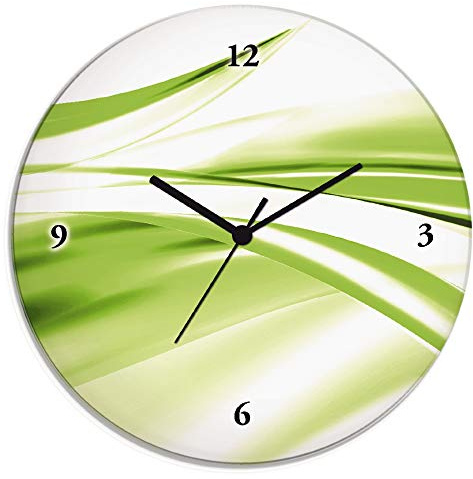 ARTLAND Wanddeko Wanduhr ohne Tickgeräusche Glas Quarzuhr Ø 30 cm Rund Lautlos Design Welle Abstrakt Modern Kreativ Ausgefallen T1EU