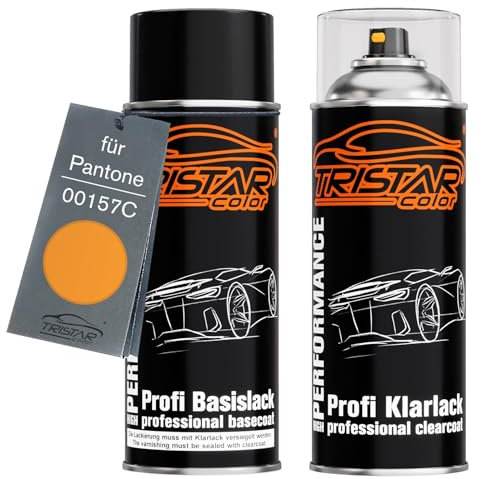 TRISTARcolor Autolack Spraydosen Set für Pantone 00157C 157C Terracotta Basislack Klarlack Sprühdose 400ml