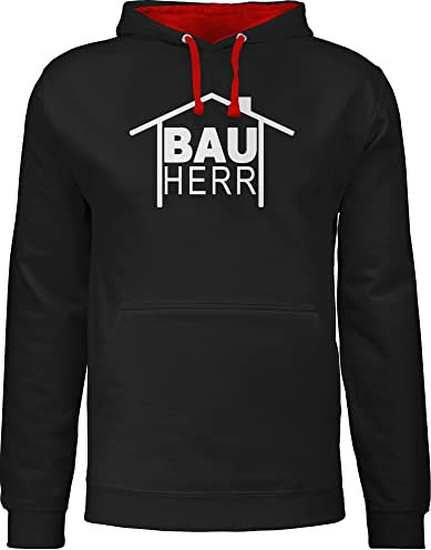 Pullover Herren Frauen Hoodie Kontrast zweifarbig - Sprüche Statement mit Spruch - Bauherr Heimwerker - XXL - Schwarz/Rot - kapuzenpullover lustige kaputzenpuloverer spruechen hoddies sprüchen