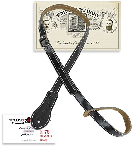 Walker & Williams M-78 Soft Black Premium Thick Grain Leather Adjustable Mandolin, Mandola, Bouzouki Strap