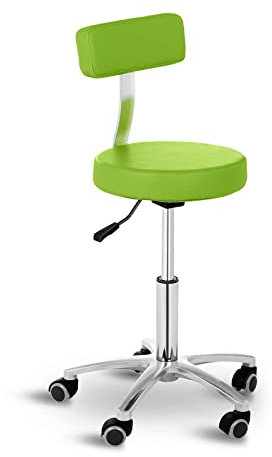 Physa Rollhocker mit Lehne Arbeitshocker Salonhocker Terni Green (grün, polierter Stahl, PVC-Bezug, 360° drehbare Rollen, Variable Sitzhöhe)