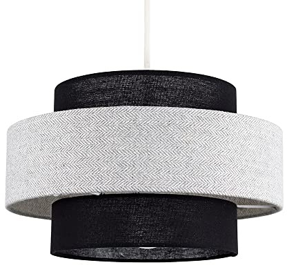 MiniSun | Modern Ceiling Light Shade in a Black and Grey Herringbone Finish | Pendant Lights, Home Décor & Improvement Essential | 30cm Shade Width