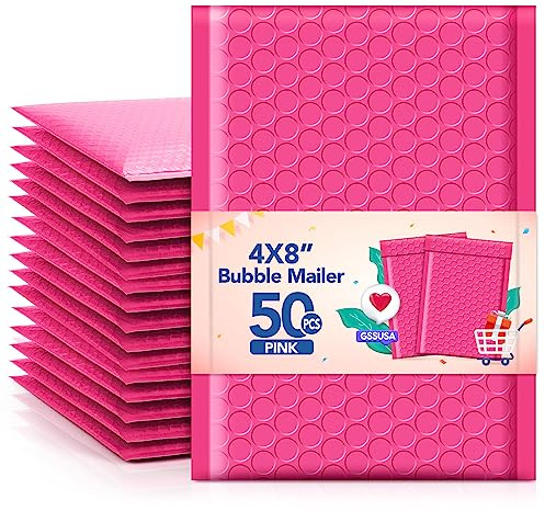 GSSUSA Luftpolster-Versandtaschen, 10,2 x 20,3 cm, 50 Stück, gepolsterte Poly-Versandtaschen, Verpackung für Kleinunternehmen, Versandtaschen, Verpackungstaschen, Umschläge, Versandmaterialien