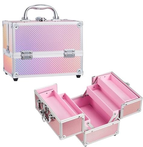 Kosmetikkoffer Schminkkoffer Leer Make up Koffer Abschließbare Beauty Case Kosmetik Organizer mit Schlüssel für Mädchen,Rosa