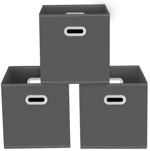 Yunkeeeper storage bins Cubes, Fabric Cube Organizer with Handle, Foldable Cube Bins for Cloth or Accessary Storage, 11x11x11, Set of 3,(Gray)