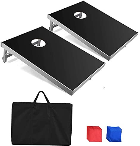 GYMAX Bean Bag Toss, Foldable Cornhole Game Set with Aluminum Frame, 8 Bean Bags and Carrying Bag, Lawn Yard Beach Game for Kids Adults Family