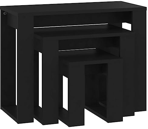vidaXL Tables Gigognes 3 pcs Tables d'Appoint Tables Basses Tables de Canapé Bouts de Canapé Salle de Séjour Salon Noir Bois d'Ingénierie