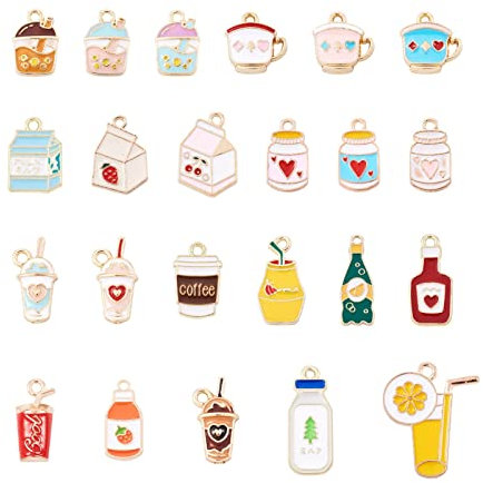 Cheriswelry 46 Stück Anhänger aus Metalllegierung, Emaille, Kaffee, Milch, Bubble Tee, Saft, Trinkflasche, Anhänger für DIY Schmuck, Armband, Ohrringe, Halskette