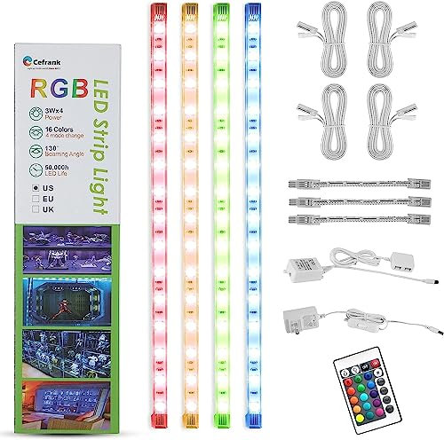 Cefrank Versatile RGBW LED Lighting Kit - 4-Pack 30cm Linkable Bars, Multi-Color Display with Remote, Ideal for Cabinets, Shelves, Detolf, Bookcases, Bedrooms - Remote Control, Multi-Colors