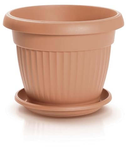 IMJ-Global Vaso con Sottovaso per piante Fiori DCE55-POD46 TERRA Grande Tondo Ø55cm da interno esterno Terracotta 48 Litri Ø55x53 cm design Classico Fioriera in plastica da balcone