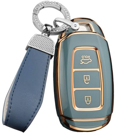 ontto TPU Autoschlüssel Hülle Passt für Hyundai i30 IX35 Kona Solaris Azera Grandeur Ig Accent TM Palisade Santa Fe Fernbedienung Cover Schlüsselanhänger Schutzhülle Schlüsselcover-Grau R