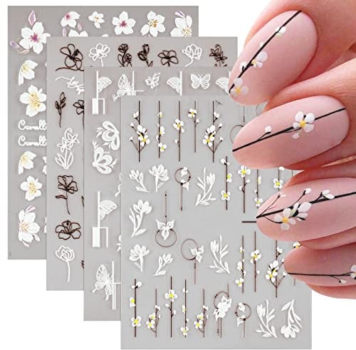 8 Sheets 5D Nail Art Stickers Flower Butterfly Stereoscopic Embossed Nail Art Decals Self Adhesive Nail Decoration for Women Girls