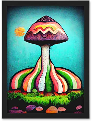 Doppelganger33 LTD Colourful Psychedelic Cartoon Mushroom Painting Artwork Framed Wall Art Print A4