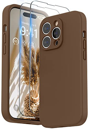 SURPHY Hülle Kompatibel Mit iPhone 14 Pro Max, Silikon Case Mit Displayschutzfolie Und Kameraschutz, Schutzhülle 6,7 Zoll 2022 (Braun)